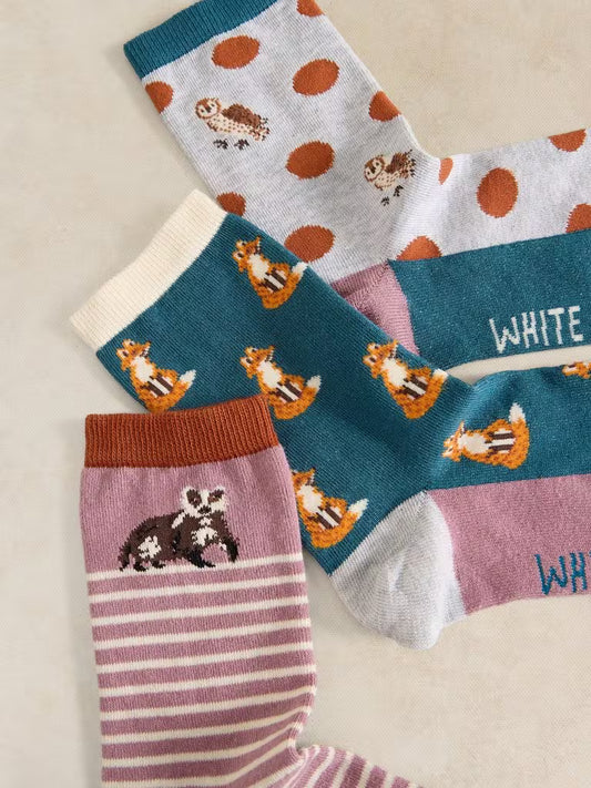 3 Pack Woodland Animal Socks