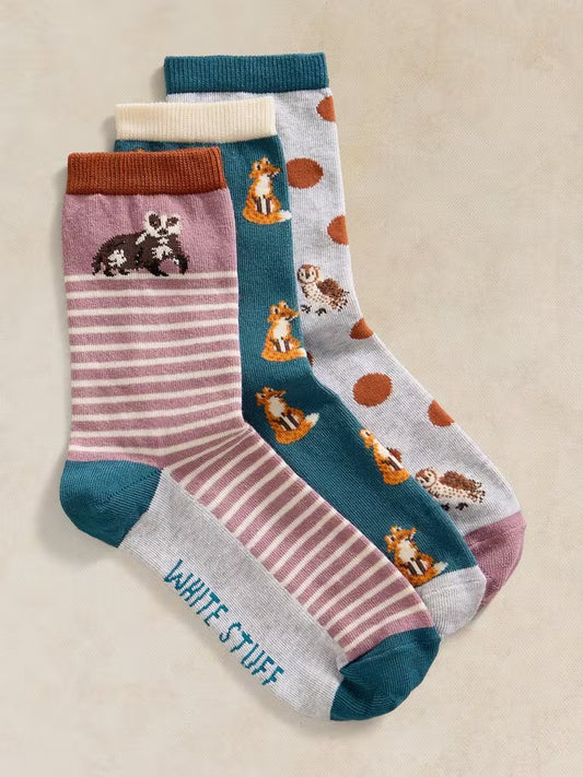 3 Pack Woodland Animal Socks