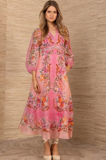 Frida Soft Floral Button Detail Midi Dress