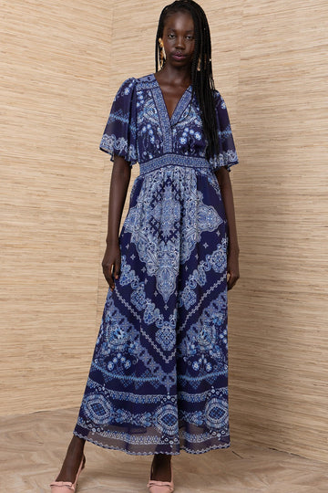 Alitzel Paisley Elasticated Waist Midi Dress