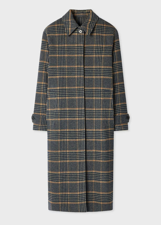Back Button Checked Wool Coat