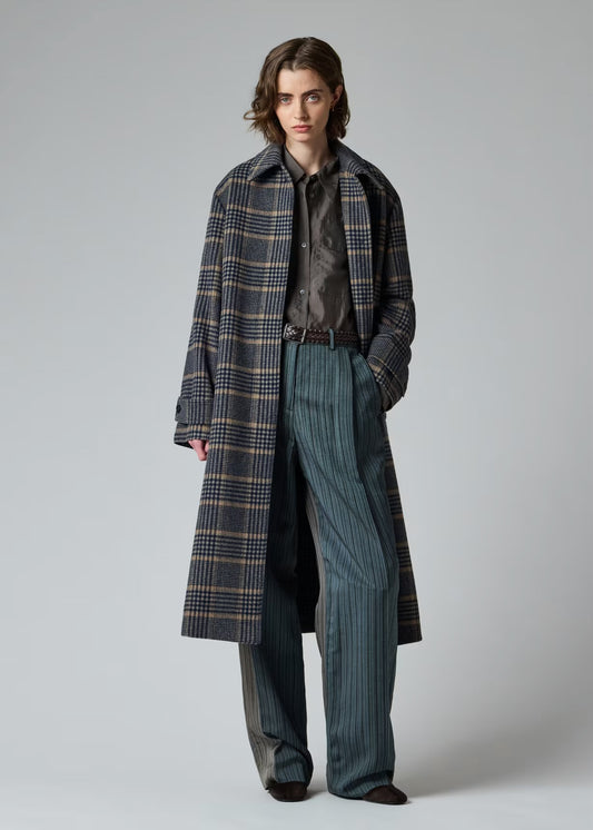 Back Button Checked Wool Coat
