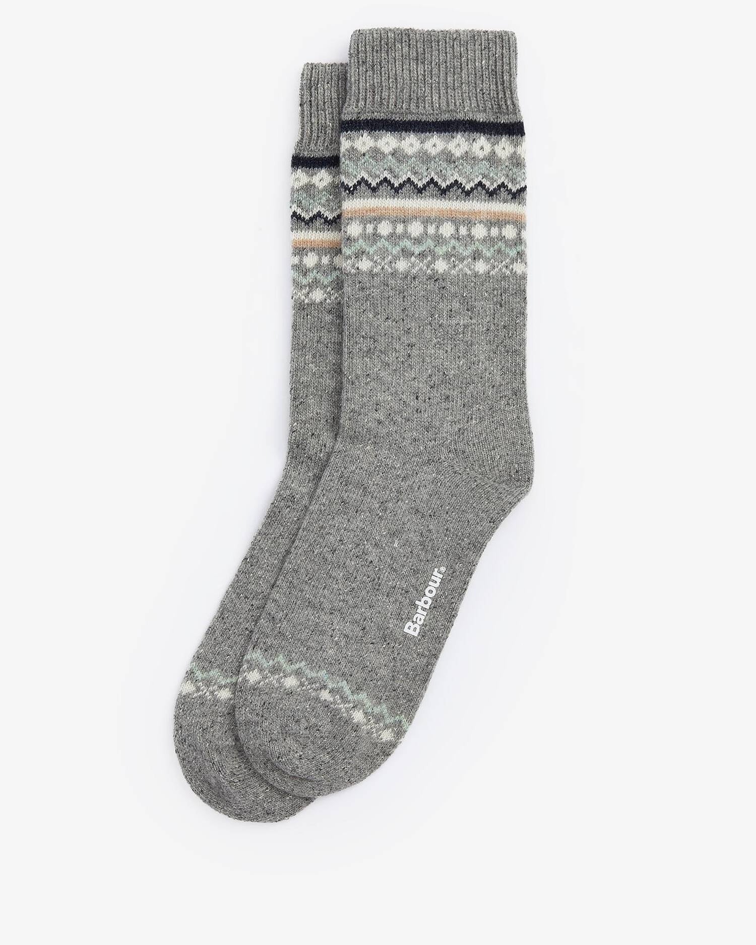 Young Ideas & Henmores -Anaise Fair Isle Sock -GY51 Mid Grey/Loden -M/L
