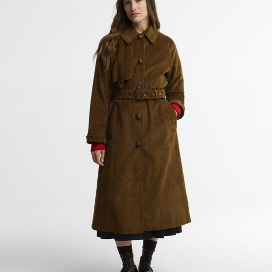 Young Ideas & Henmores -Antonella Cord Trench Casual Jacket -TA51 Tan/Birchwood Dress -8