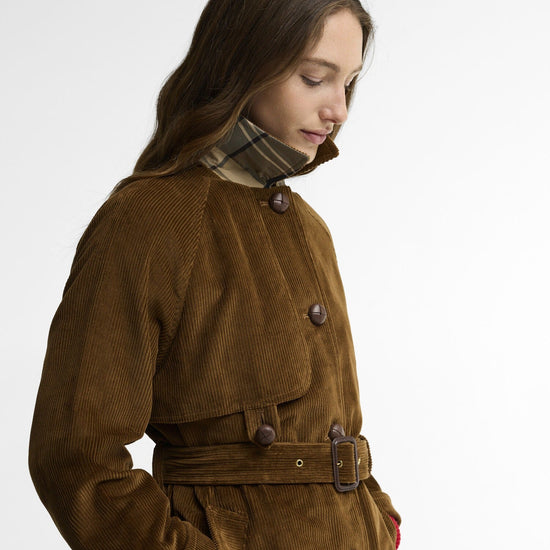 Young Ideas & Henmores -Antonella Cord Trench Casual Jacket -TA51 Tan/Birchwood Dress -8