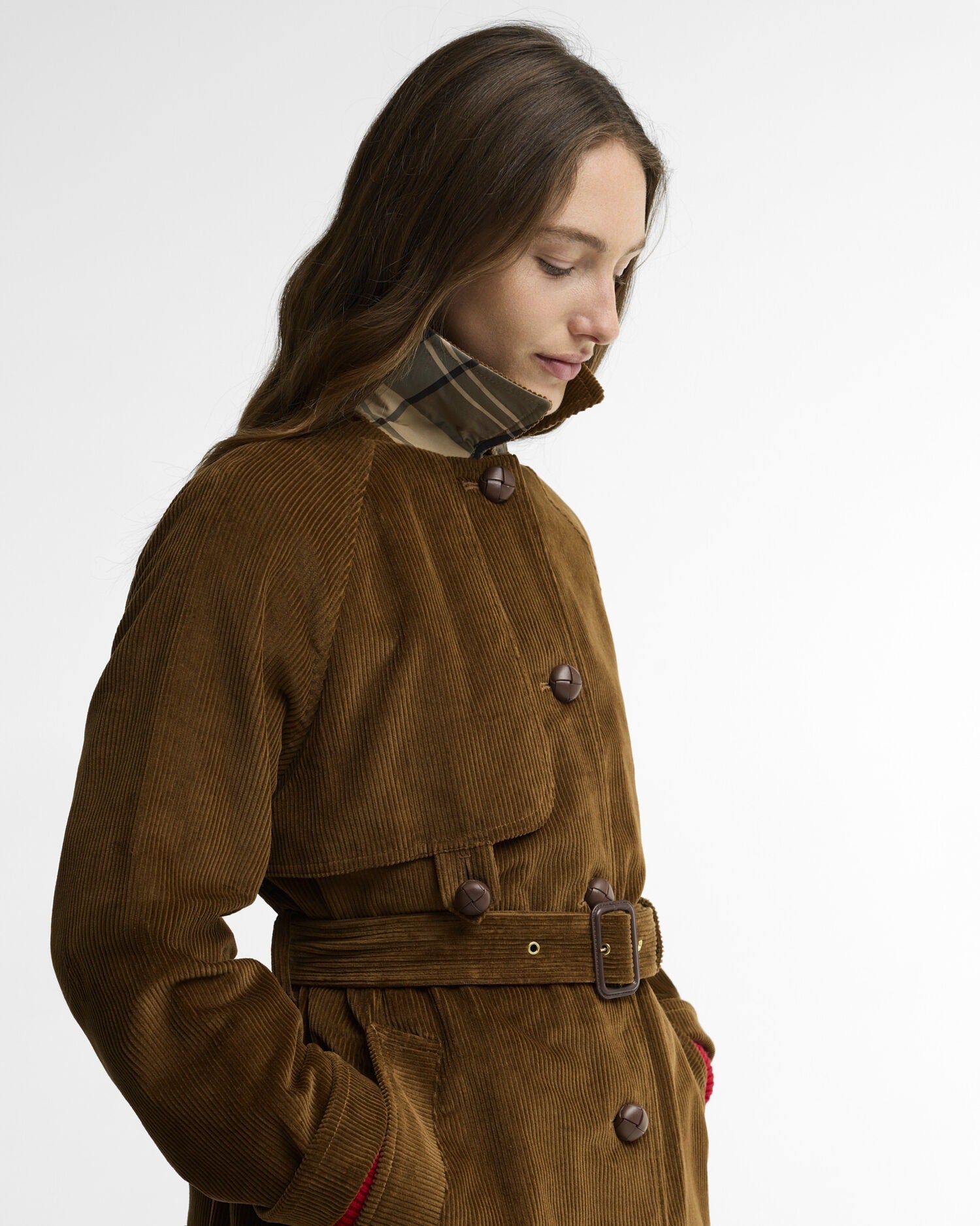 Young Ideas & Henmores -Antonella Cord Trench Casual Jacket -TA51 Tan/Birchwood Dress -8