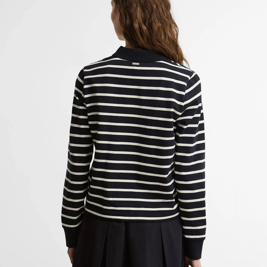 Young Ideas & Henmores - Ashwell Long Sleeve Polo Top - NY99 Dark Navy Stripe - 8