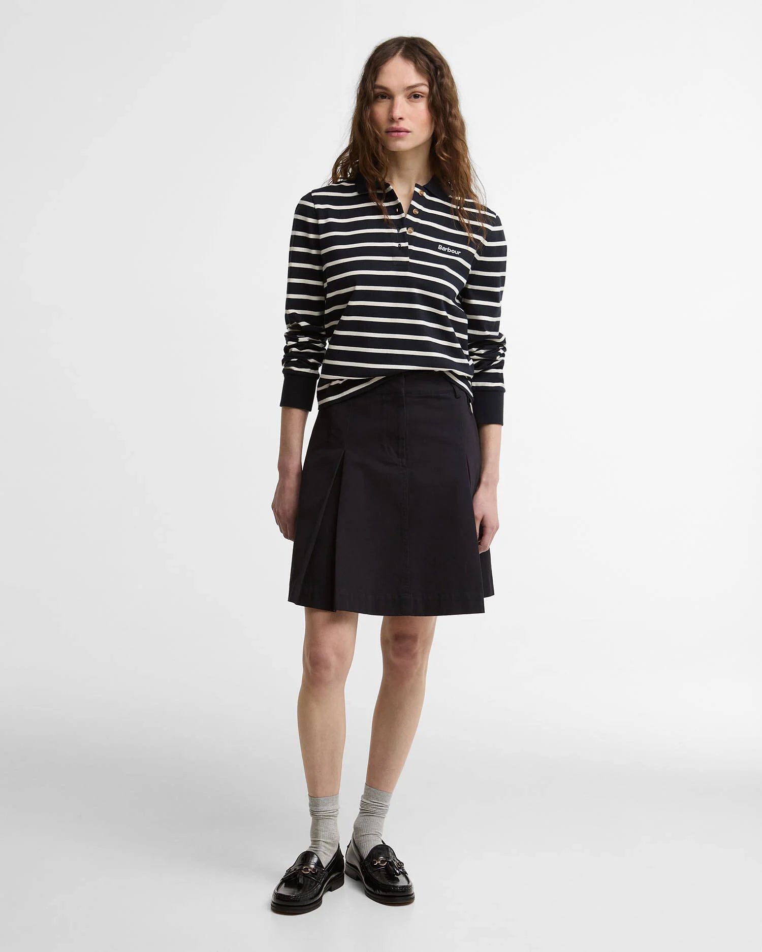 Young Ideas & Henmores - Ashwell Long Sleeve Polo Top - NY99 Dark Navy Stripe - 8