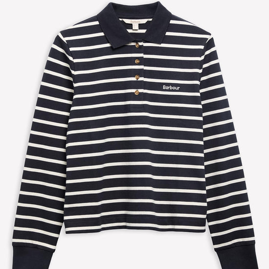 Young Ideas & Henmores - Ashwell Long Sleeve Polo Top - NY99 Dark Navy Stripe - 8