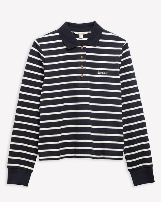 Young Ideas & Henmores - Ashwell Long Sleeve Polo Top - NY99 Dark Navy Stripe - 8
