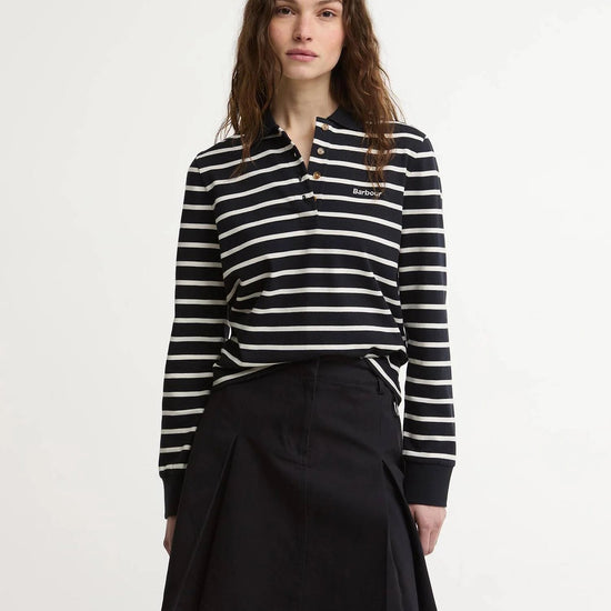 Young Ideas & Henmores - Ashwell Long Sleeve Polo Top - NY99 Dark Navy Stripe - 8
