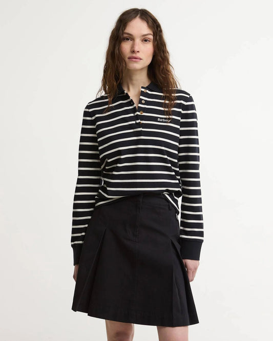 Young Ideas & Henmores - Ashwell Long Sleeve Polo Top - NY99 Dark Navy Stripe - 8