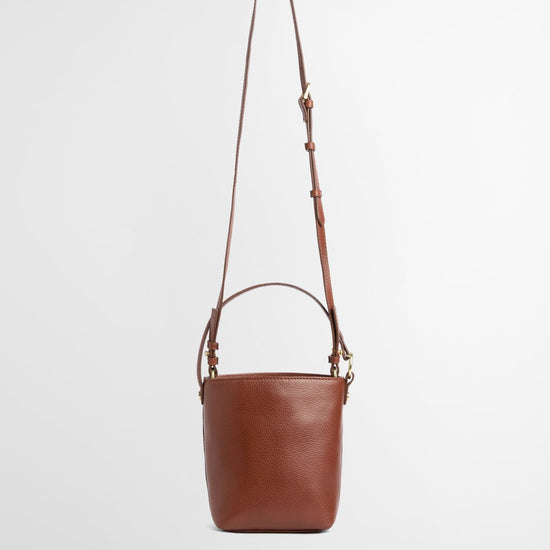 Young Ideas & Henmores -Barbour Cedar Mini Leather Bucket Bag -BR11 Brown -OS