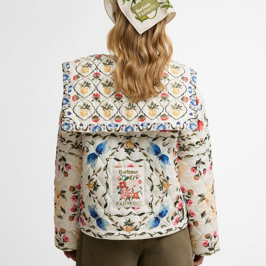 Young Ideas & Henmores - Barbour X Farm Rio Azelia Quilted Jacket - WH12 Cream Spring Petal\Flower Cream - XS
