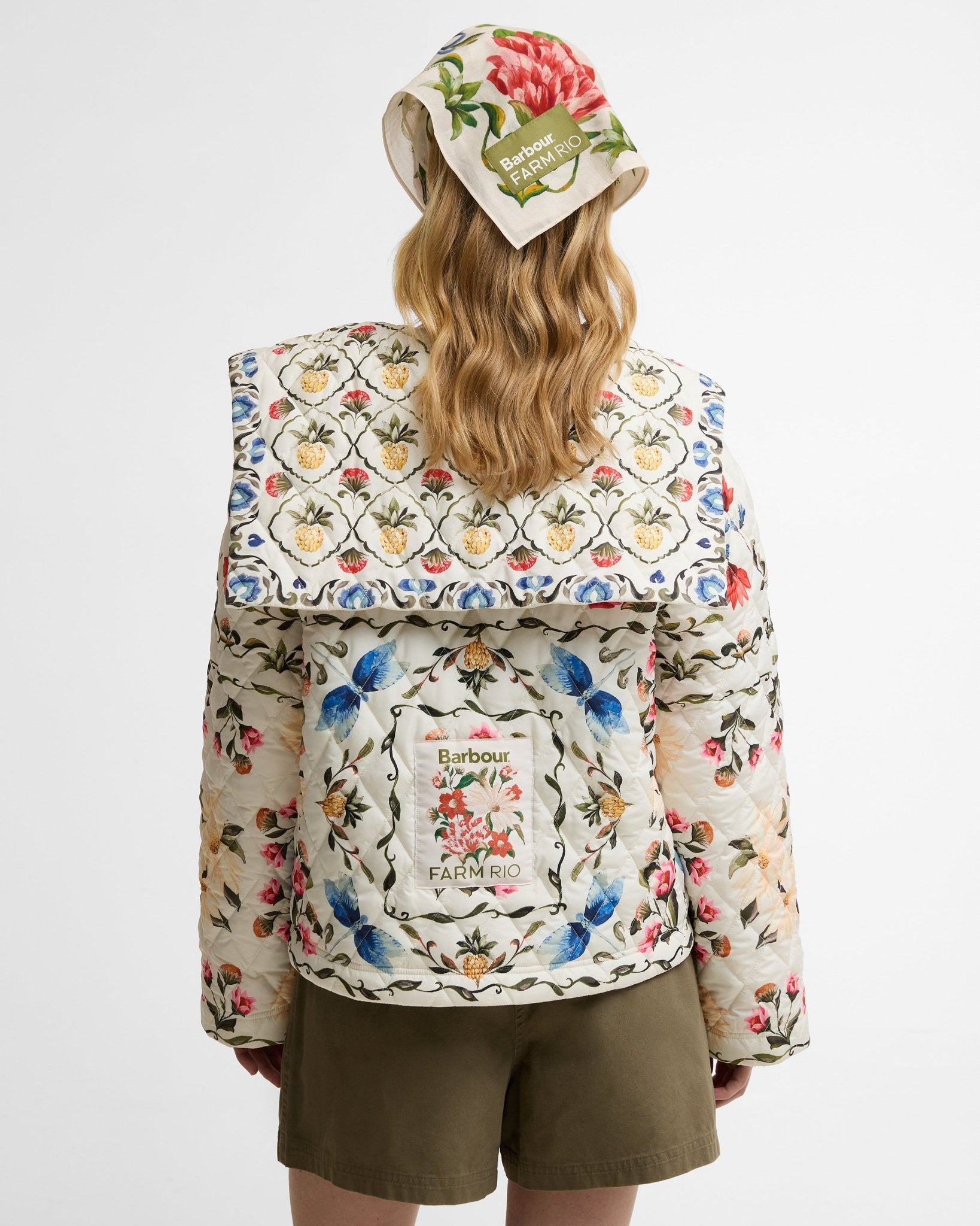 Young Ideas & Henmores - Barbour X Farm Rio Azelia Quilted Jacket - WH12 Cream Spring Petal\Flower Cream - XS