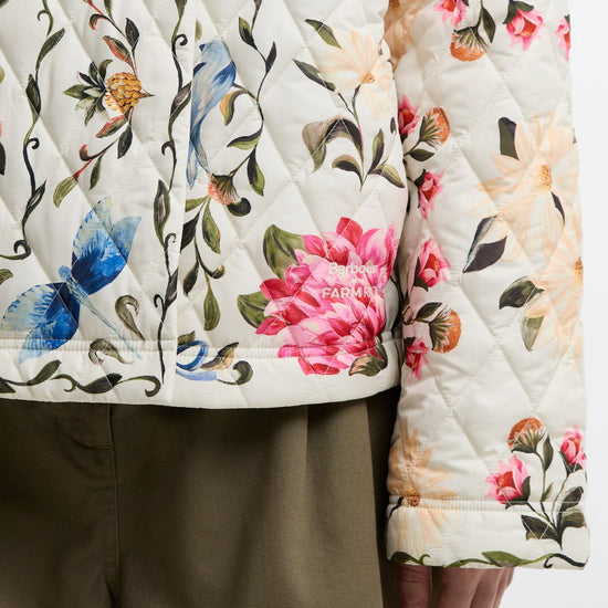 Young Ideas & Henmores - Barbour X Farm Rio Azelia Quilted Jacket - WH12 Cream Spring Petal\Flower Cream - XS
