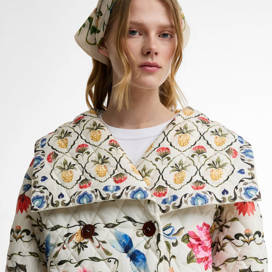 Young Ideas & Henmores - Barbour X Farm Rio Azelia Quilted Jacket - WH12 Cream Spring Petal\Flower Cream - XS