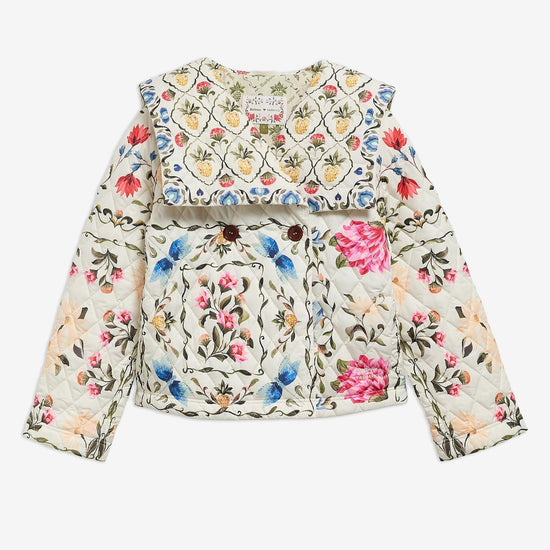 Young Ideas & Henmores - Barbour X Farm Rio Azelia Quilted Jacket - WH12 Cream Spring Petal\Flower Cream - XS