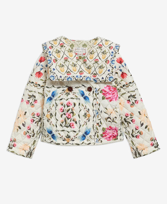 Young Ideas & Henmores - Barbour X Farm Rio Azelia Quilted Jacket - WH12 Cream Spring Petal\Flower Cream - XS