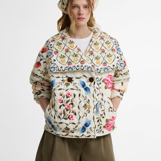 Young Ideas & Henmores - Barbour X Farm Rio Azelia Quilted Jacket - WH12 Cream Spring Petal\Flower Cream - XS