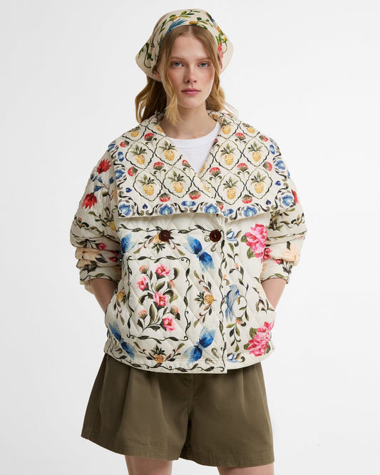 Young Ideas & Henmores - Barbour X Farm Rio Azelia Quilted Jacket - WH12 Cream Spring Petal\Flower Cream - XS