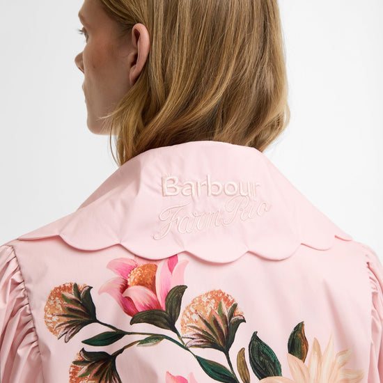 Young Ideas & Henmores - Barbour X Farm Rio Bromelia Showerproof Trench Coat - WH11 Pink Edens Bloom/Cream Flower - XS