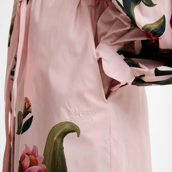 Young Ideas & Henmores - Barbour X Farm Rio Bromelia Showerproof Trench Coat - WH11 Pink Edens Bloom/Cream Flower - XS