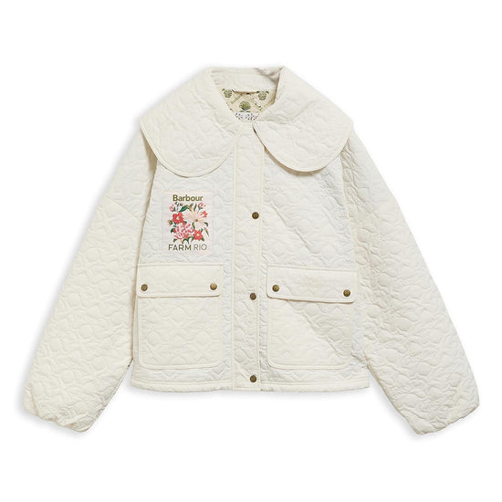 Young Ideas & Henmores - Barbour X Farm Rio Lotus Quilted Jacket - WH51 White Rose - XS