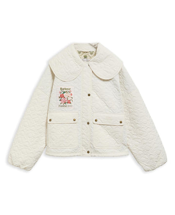 Young Ideas & Henmores - Barbour X Farm Rio Lotus Quilted Jacket - WH51 White Rose - XS