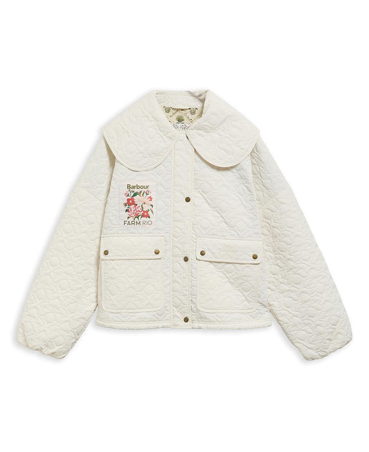 Young Ideas & Henmores - Barbour X Farm Rio Lotus Quilted Jacket - WH51 White Rose - XS