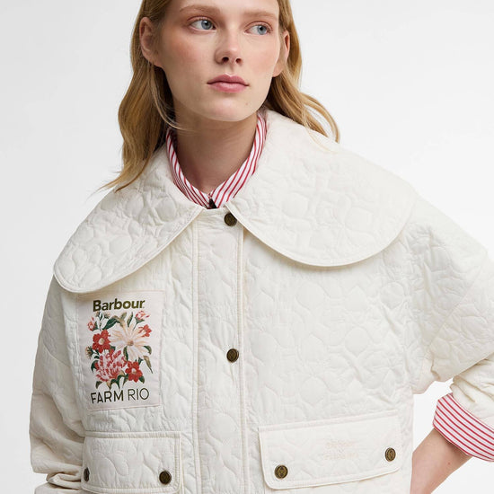 Young Ideas & Henmores - Barbour X Farm Rio Lotus Quilted Jacket - WH51 White Rose - XS