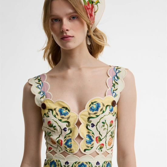 Young Ideas & Henmores - Barbour X Farm Rio Petal Dress - WH12 Cream Spring Petal Flower Print - XS