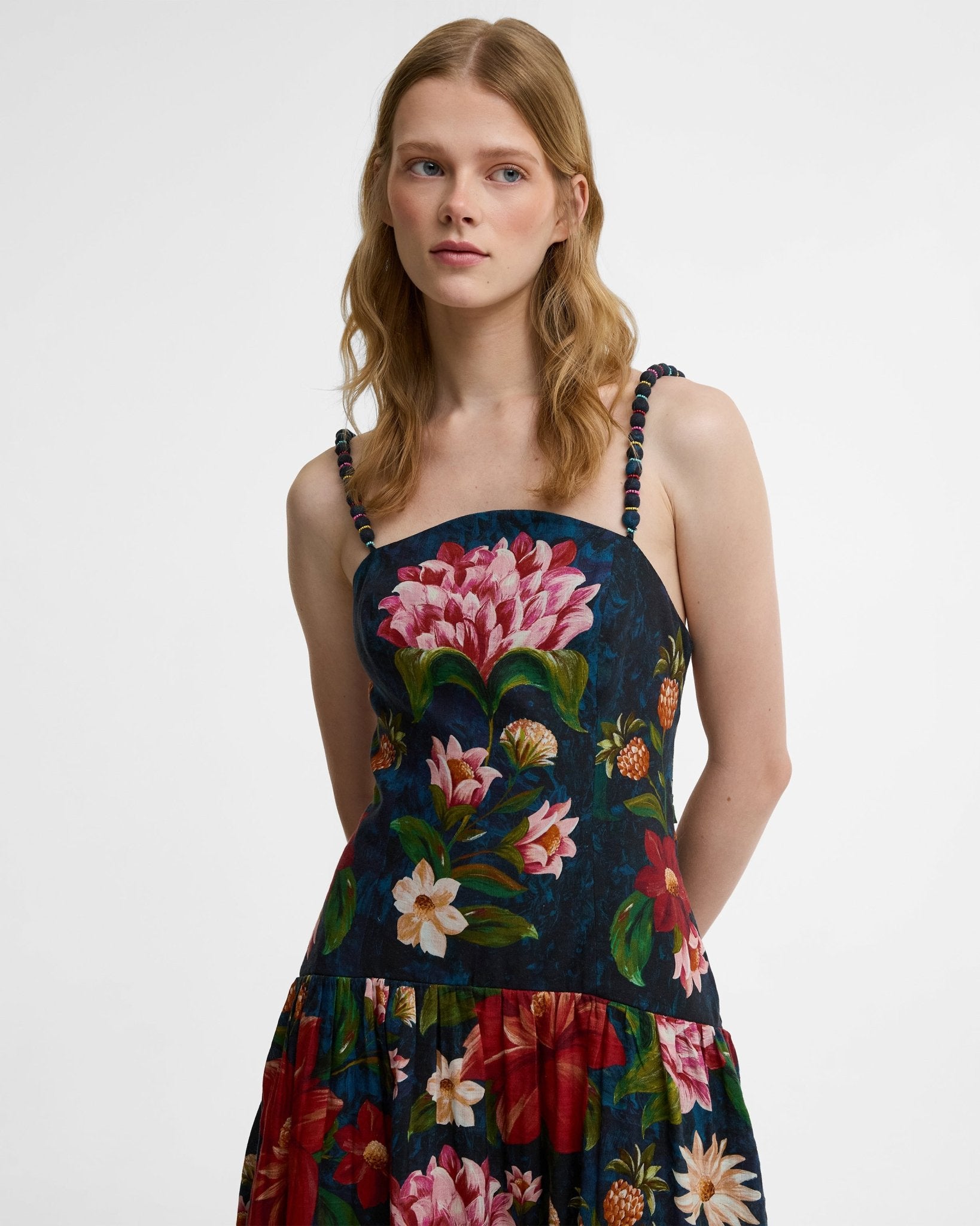 Young Ideas & Henmores - Barbour X Farm Rio Wild Flower Dress - NY72 Navy Wild Flower Print - S