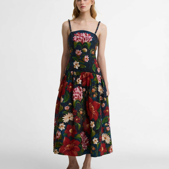 Young Ideas & Henmores - Barbour X Farm Rio Wild Flower Dress - NY72 Navy Wild Flower Print - S