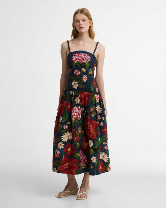 Young Ideas & Henmores - Barbour X Farm Rio Wild Flower Dress - NY72 Navy Wild Flower Print - S