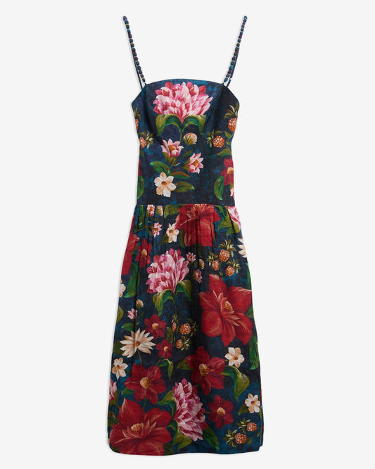 Young Ideas & Henmores - Barbour X Farm Rio Wild Flower Dress - NY72 Navy Wild Flower Print - S