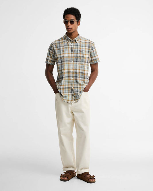Young Ideas & Henmores - Baycliff Checked S/S Tailored Shirt - WH32 Whisper White - M