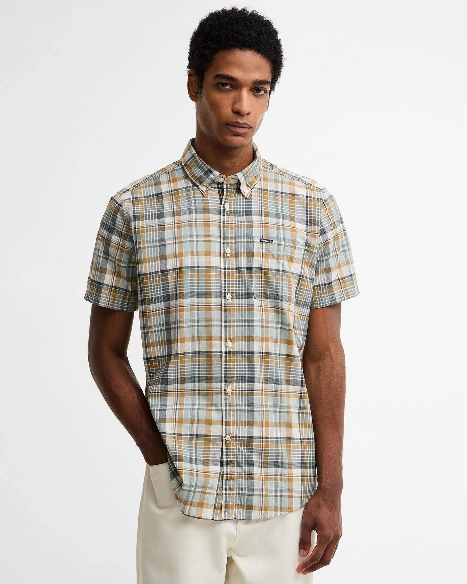 Young Ideas & Henmores - Baycliff Checked S/S Tailored Shirt - WH32 Whisper White - M