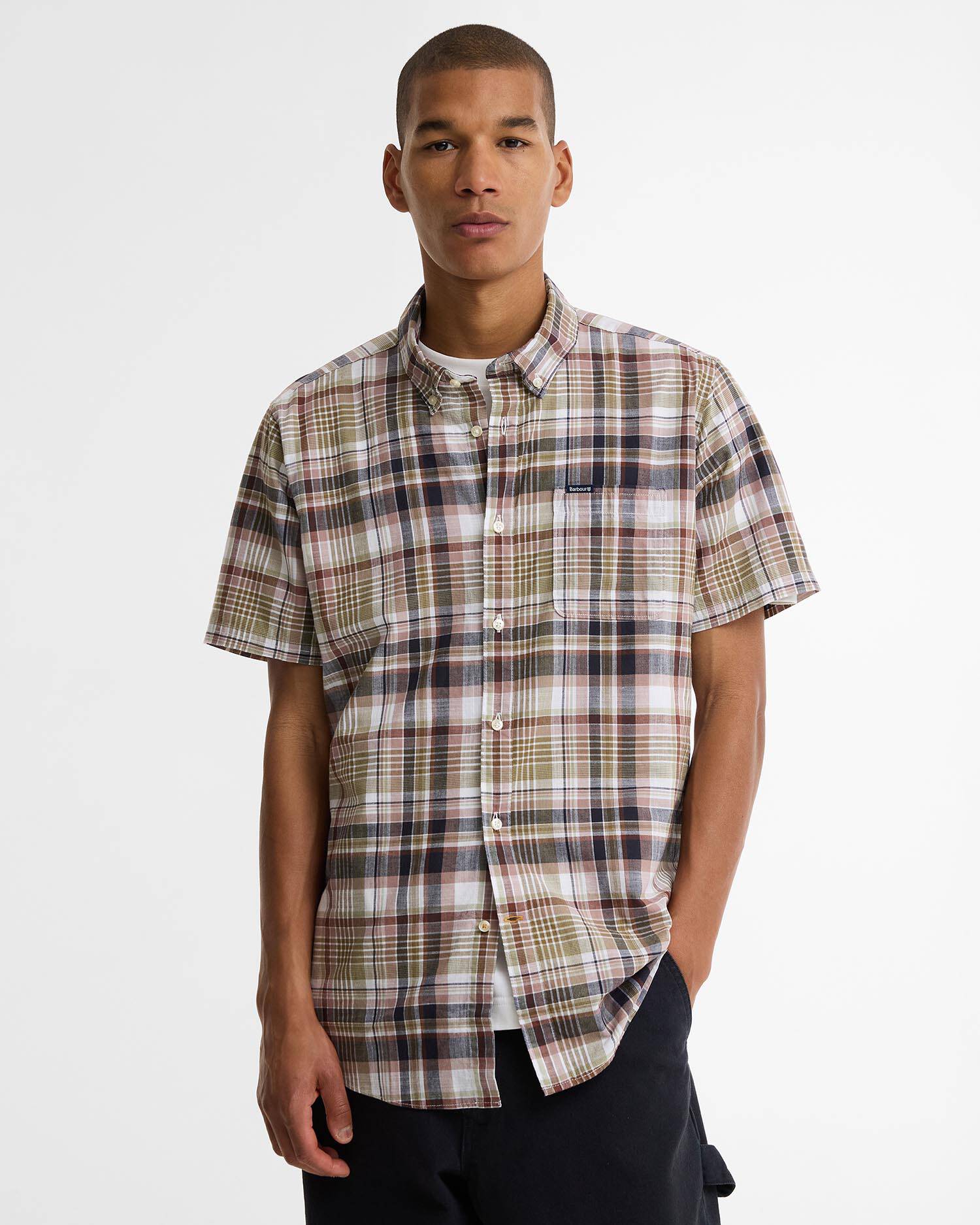 Young Ideas & Henmores - Baycliff Checked S/S Tailored Shirt - RU11 Burnt Pepper - M