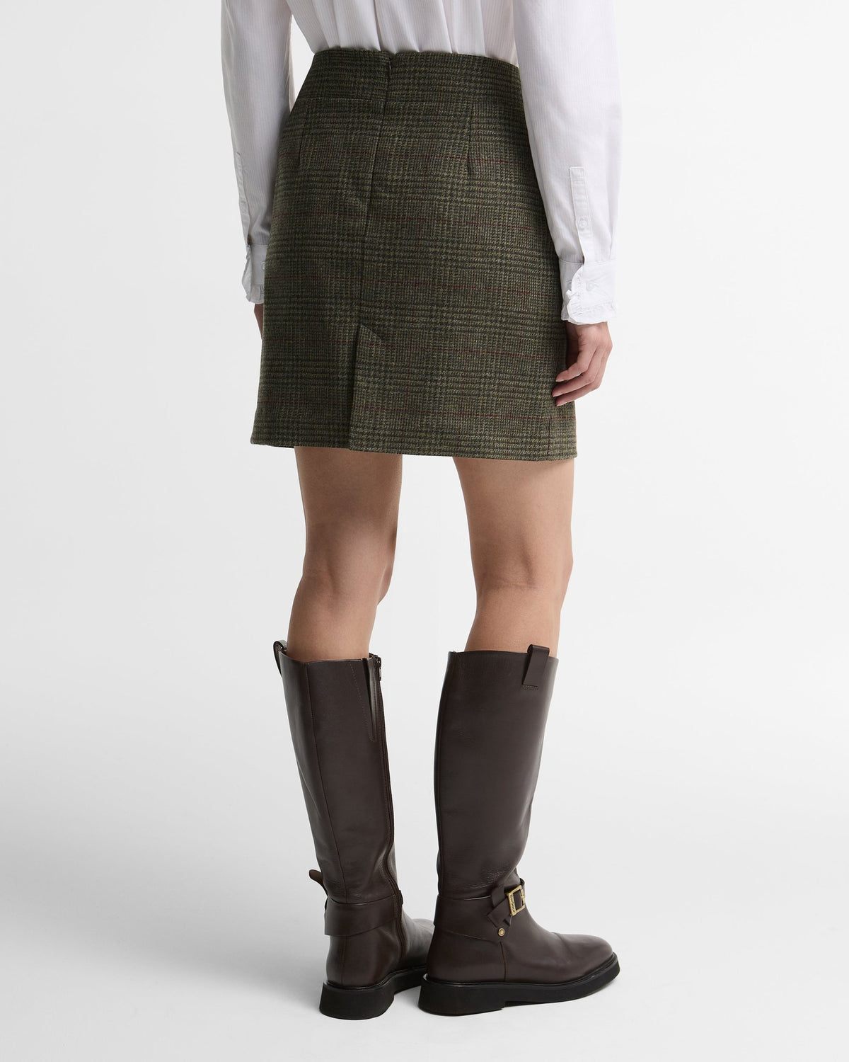 Young Ideas & Henmores -Browning Skirt -OL57 Olive Prince Of Wales -8