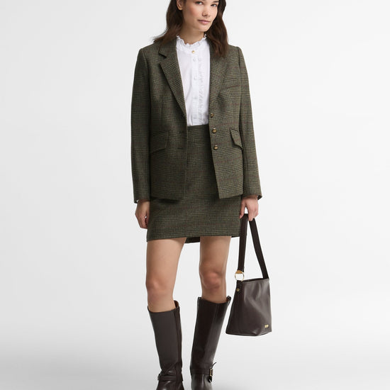 Young Ideas & Henmores -Browning Skirt -OL57 Olive Prince Of Wales -8
