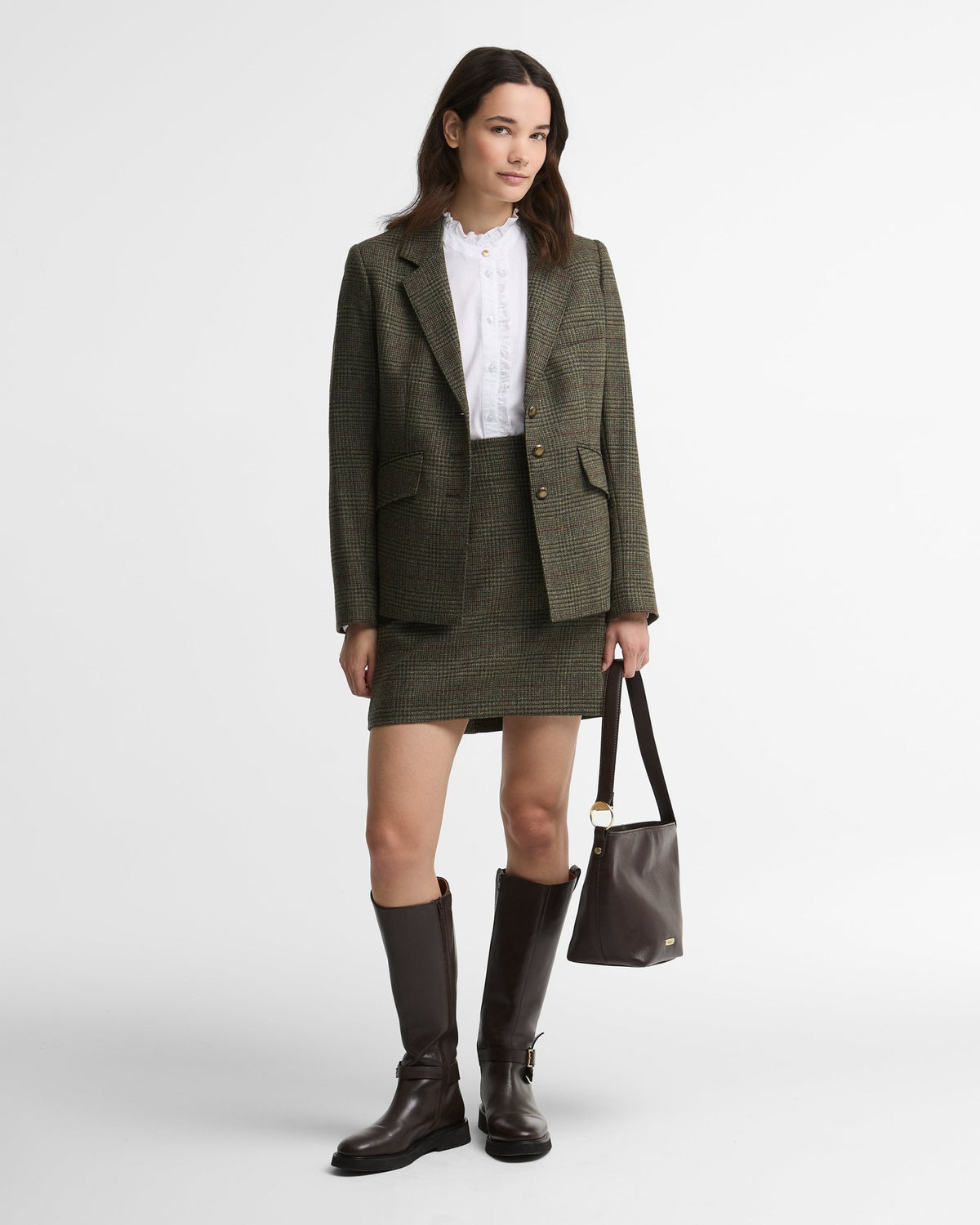 Young Ideas & Henmores -Browning Skirt -OL57 Olive Prince Of Wales -8