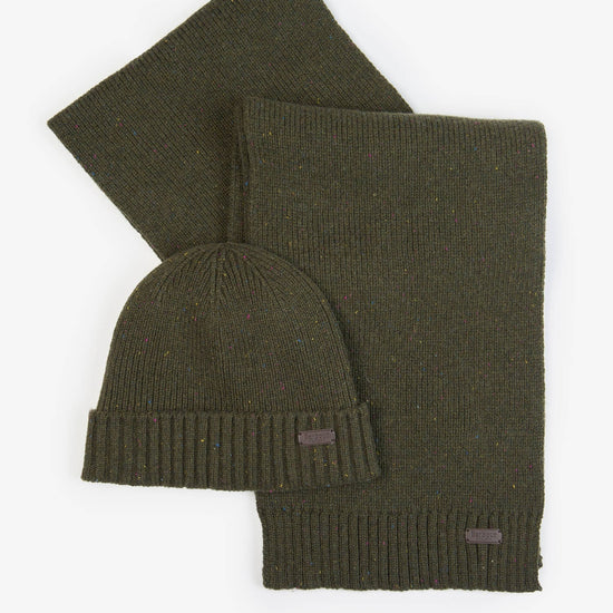 Young Ideas & Henmores -Carlton Fleck Beanie & Scarf Gift Set -OL31 Olive -OS