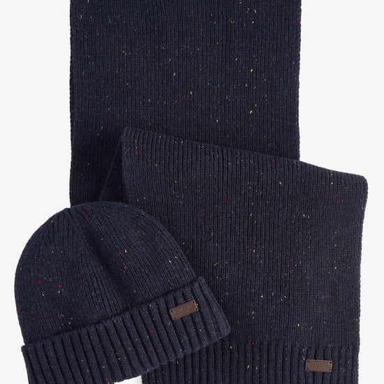 Young Ideas & Henmores -Carlton Fleck Beanie & Scarf Gift Set -NY31 Navy -OS