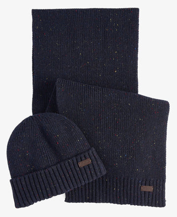 Young Ideas & Henmores -Carlton Fleck Beanie & Scarf Gift Set -NY31 Navy -OS