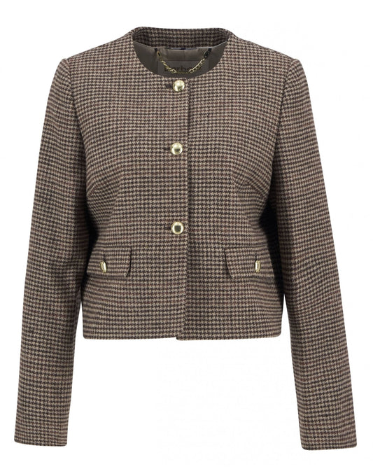 Young Ideas/Henmores - Corina Collarless Tailored Jacket - BR51 Brown/Orange Check - 8