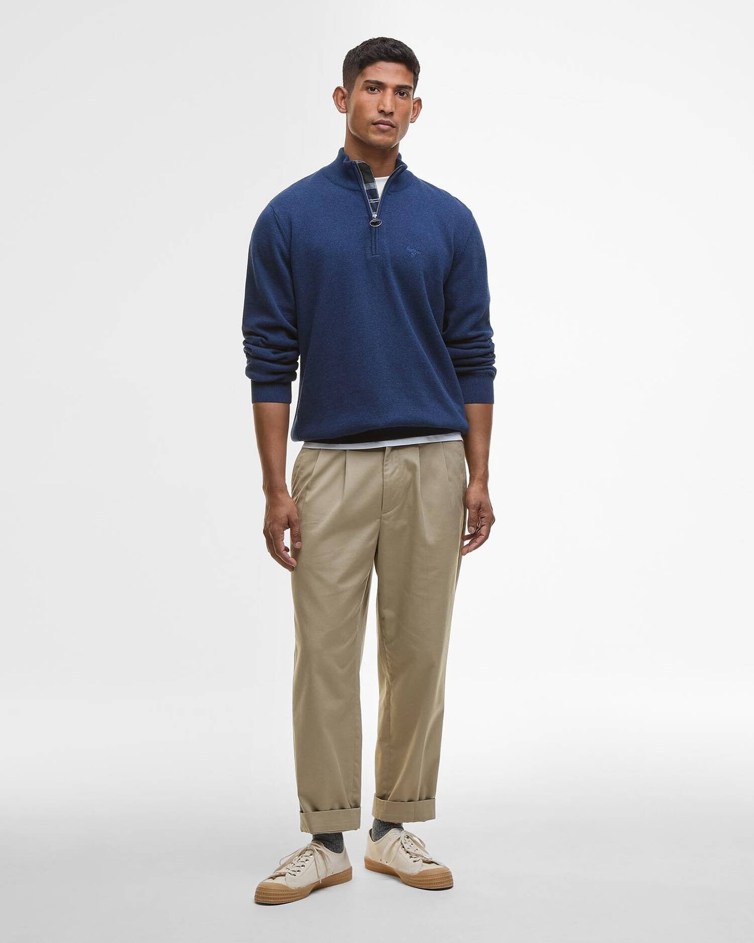 Young Ideas/Henmores - Cotton Half Zip Knitted Jumper - Inky Marl - M