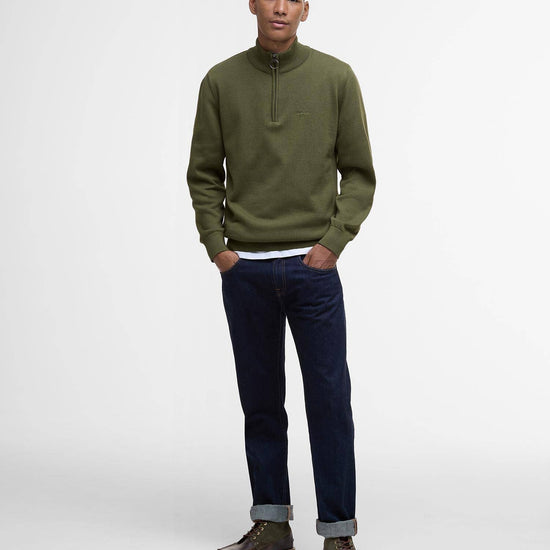 Young Ideas/Henmores - Cotton Half Zip Knitted Jumper - Winter Moss - M