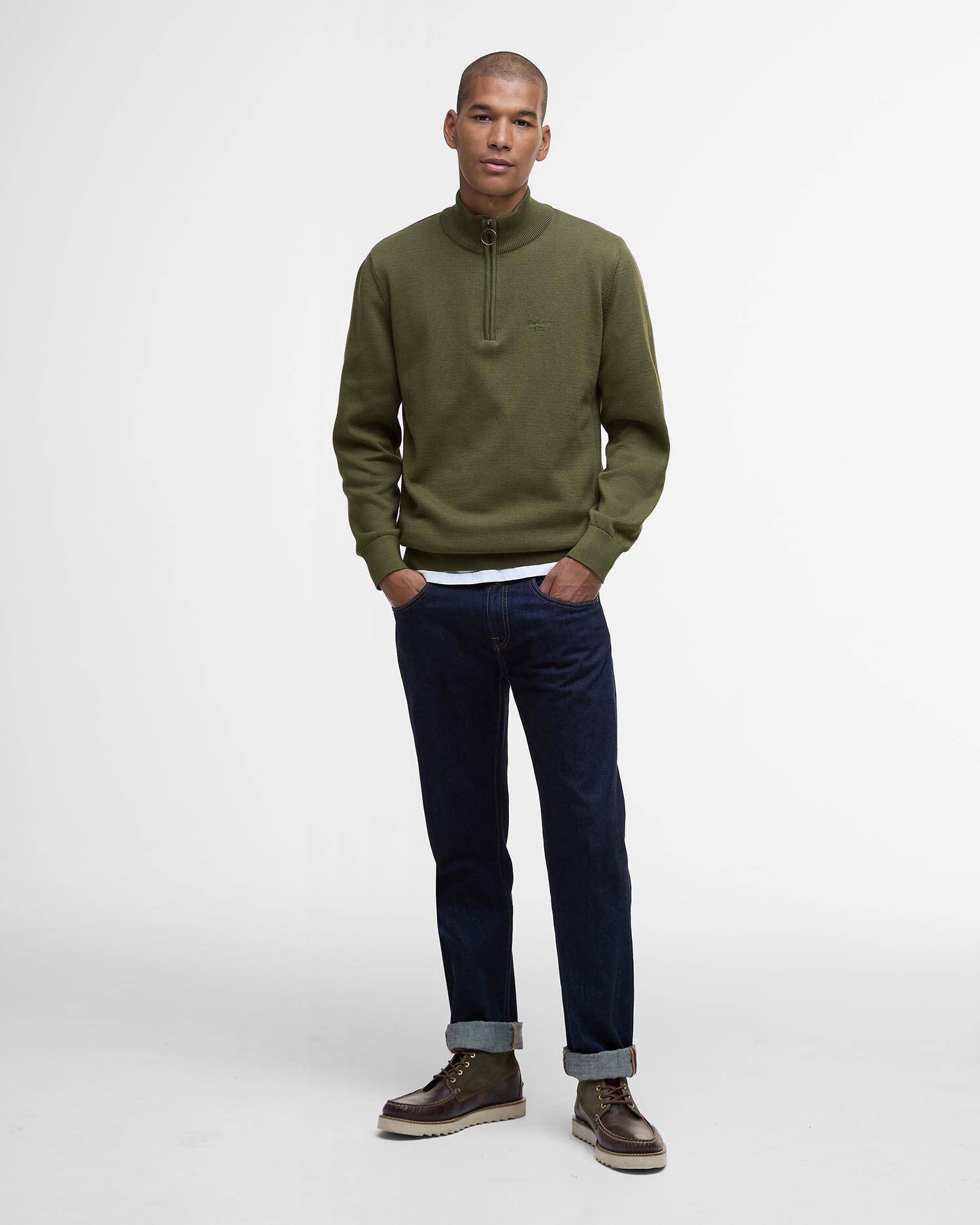 Young Ideas/Henmores - Cotton Half Zip Knitted Jumper - Winter Moss - M