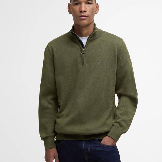 Young Ideas/Henmores - Cotton Half Zip Knitted Jumper - Winter Moss - M